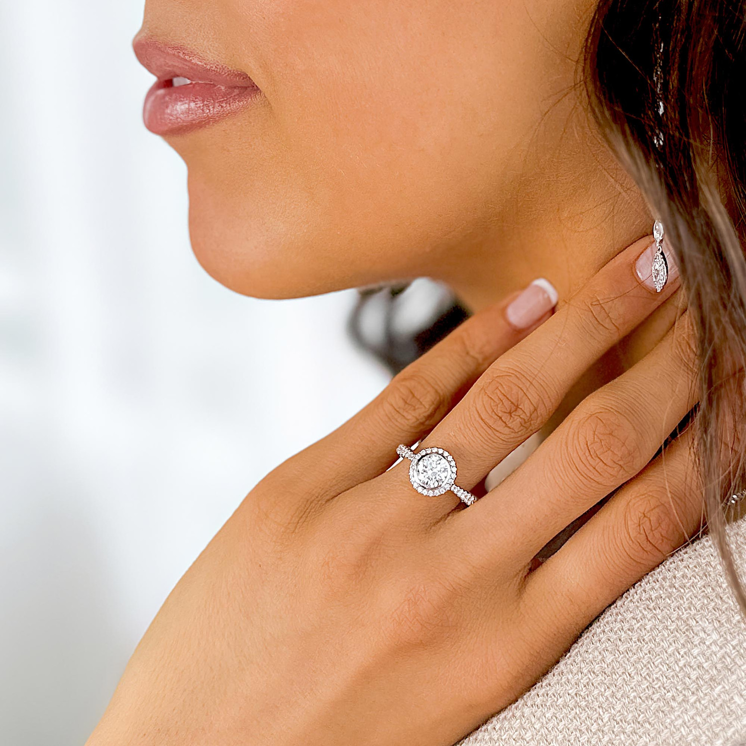 00565 HD031 Bezel set round brilliant cut diamond halo engagement ring -  YouTube